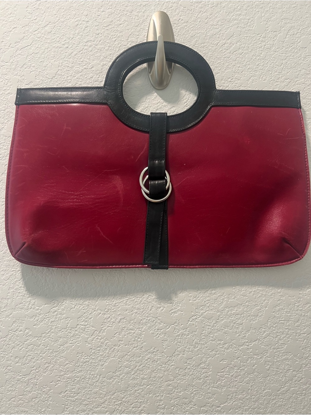 Paco Herrero Spain Red & Black Genuine Leather Handbag
